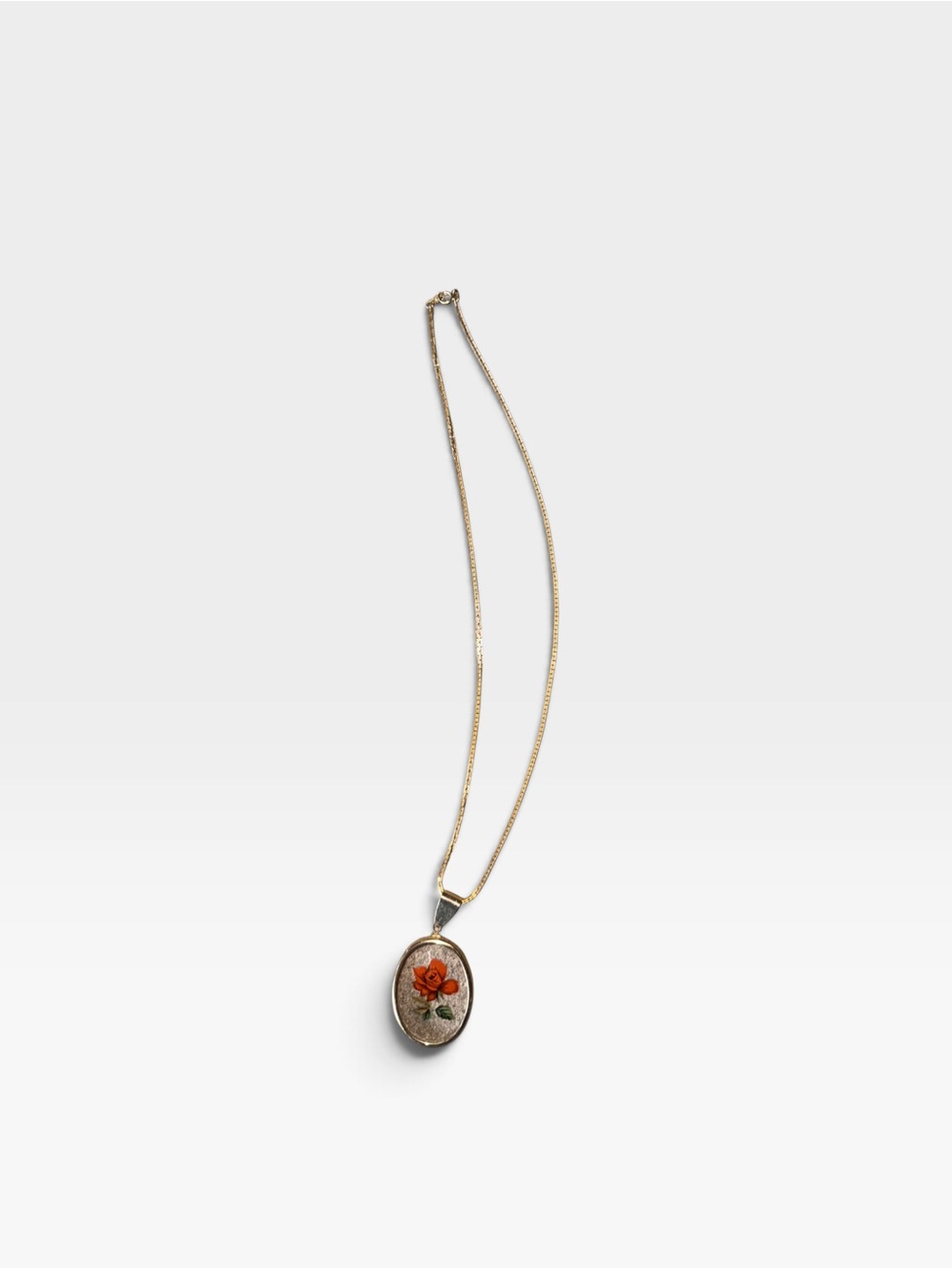 Gold-Tone glass Oval Pendant Necklace with rose Accent